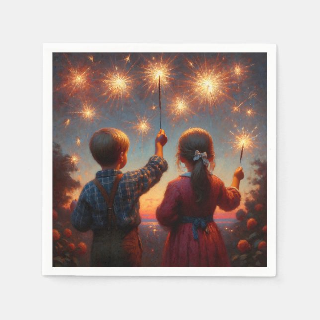 Serviette En Papier Happy Quatrième Enfants avec Sparklers Personnalis (Devant)
