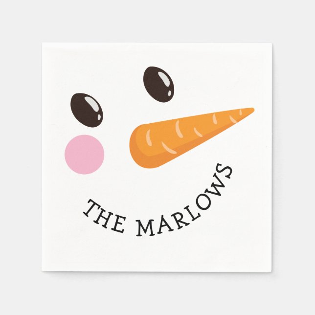 Serviette En Papier Happy Snowman visage Personnalisé Nom de famille H (Devant)