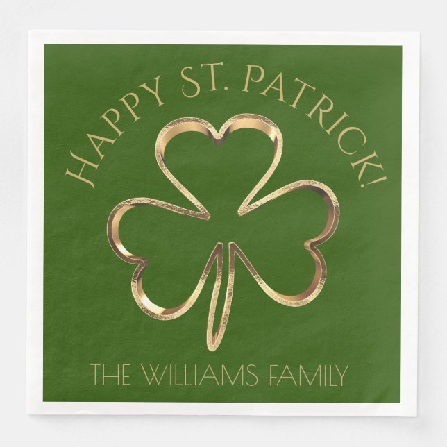 Serviette En Papier Happy St. Patrick Green et Gold Clover Shamrock N (Devant)