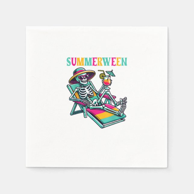 Serviette En Papier Happy Summerween Eté Halloween Squelette (Devant)