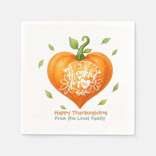 Serviette En Papier Happy Thanksgiving Thankful Heart Pumpkin  (Devant)