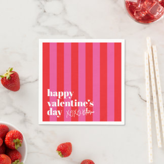 Serviette En Papier Happy Valentine's Day Red Pink Stripe Paper