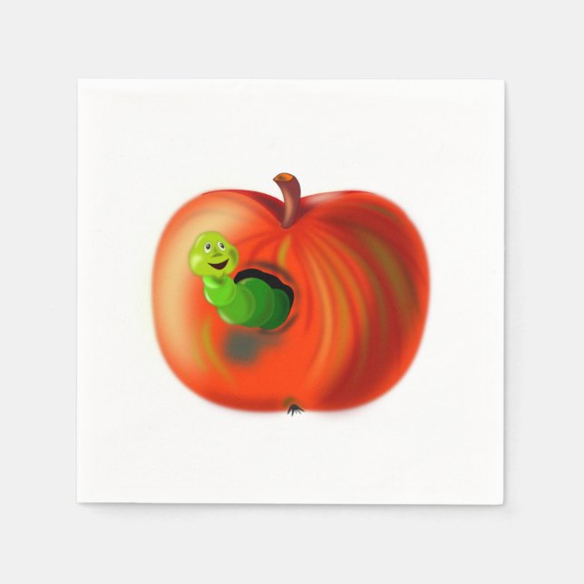 Serviette En Papier Happy Worm En Pomme Rouge (Devant)