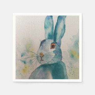 Serviette En Papier Hare Rabbit Aquarelle Bleu serviettes