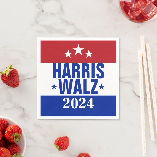 Serviette En Papier Harris Walz 2024 Campagne Rouge Bleu (En situation)