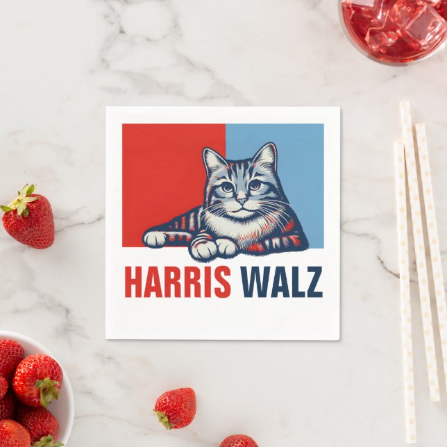 Serviette En Papier Harris Walz 2024 Manifestement Red Blue Cat (En situation)