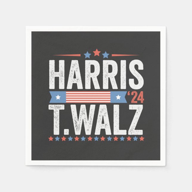 Serviette En Papier Harris Walz Élection 2024 Kamala Tim Waltz (Devant)