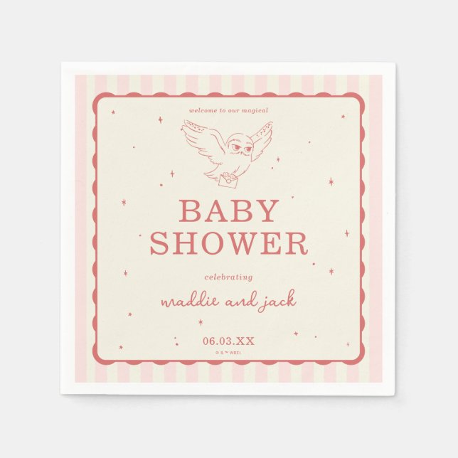 Serviette En Papier Harry Potter Hedwig Rayure Rose Baby Shower (Devant)