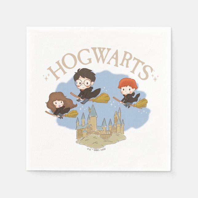 Serviette En Papier HARRY POTTER™, Hermione & Ron Fly Over HOGWARTS™ (Devant)