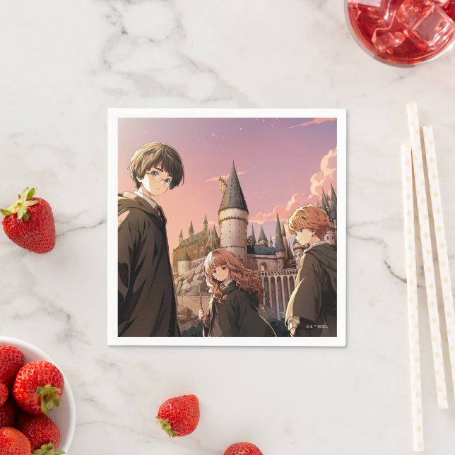 Serviette En Papier HARRY POTTER™ Hermione & Ron HOGWARTS™ Scène d'Ani (En situation)