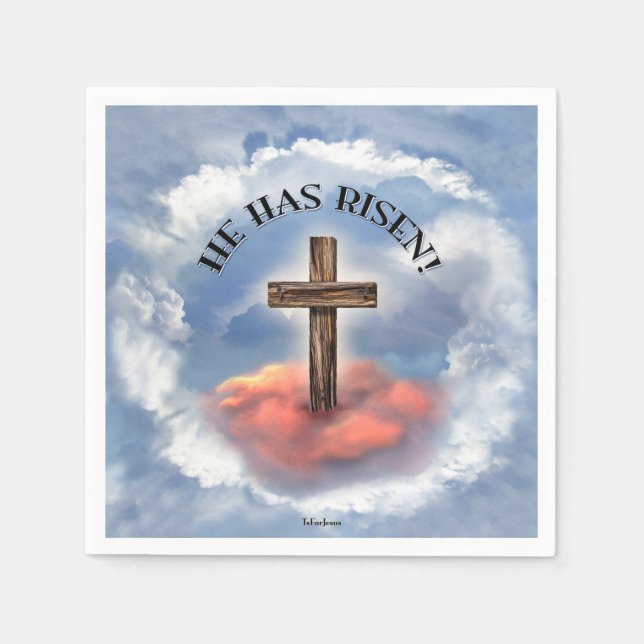 Serviette En Papier Has Risen Rugged Cross With Clouds (Devant)
