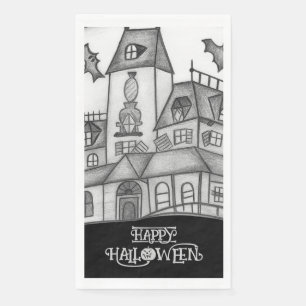 Serviette En Papier Haunted House and Bats Halloween