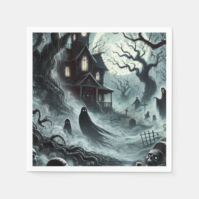Serviette En Papier Haunting Night Effrayant Haunted Maison Halloween  (Devant)