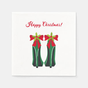 Serviette En Papier Haut talons verts avec les vaches de Noël
