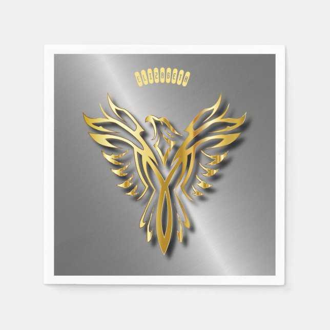 Serviette En Papier Hautement Golden Phoenix Gold Flames Avec Ombres (Devant)