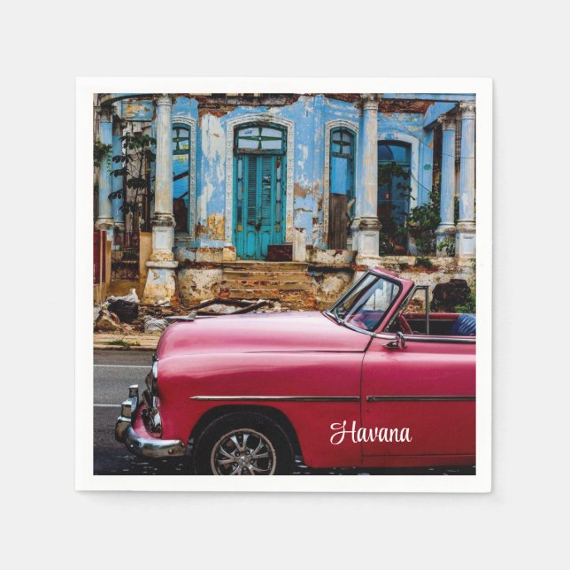 Serviette En Papier Havana Cuba Voiture rouge Vintage (Devant)