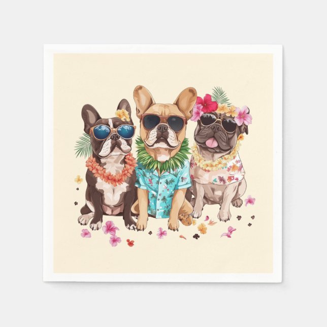 Serviette En Papier Hawaiian French Bulldogs Flower Lei (Devant)