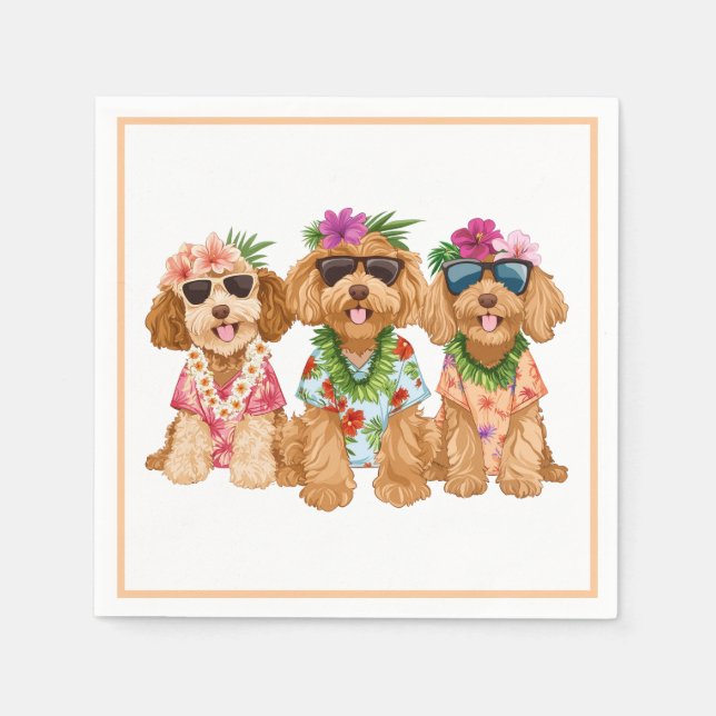 Serviette En Papier Hawaiian Goldendoodle Dogs Flower Lei (Devant)