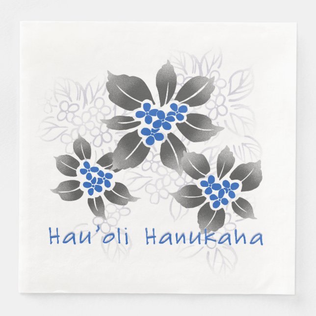 Serviette En Papier Hawaiian Holly Hanoukka Blue Floral (Devant)