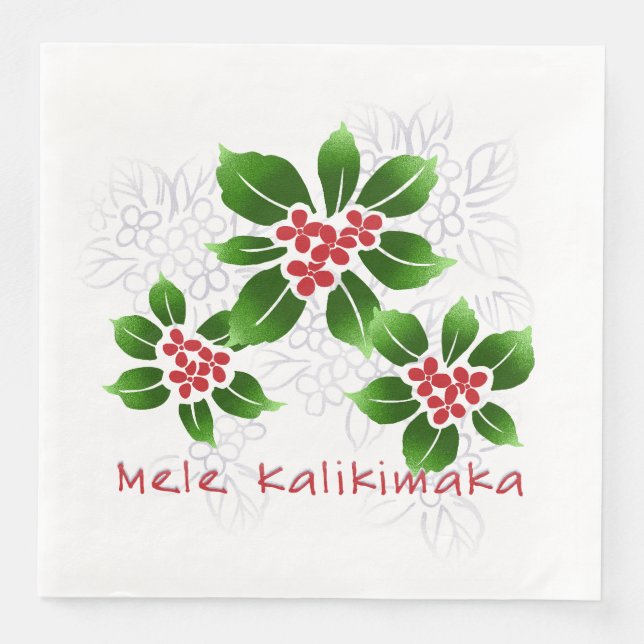 Serviette En Papier Hawaiian Holly Mele Kalikimaka Rouge de Noël (Devant)