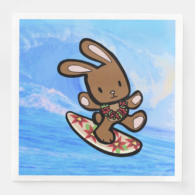 Serviette En Papier Hawaiian Surfing Bunny Cartoon de vacances (Devant)