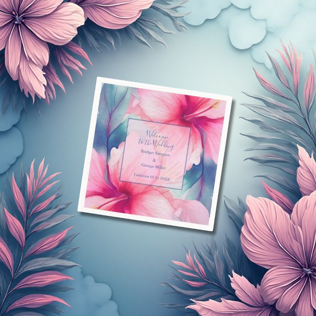Serviette En Papier hawaiian tropical floral hibiscus save the date (Créateur téléchargé)