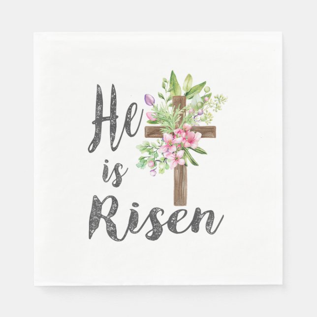 Serviette En Papier He is Risen Floral Cross Vintage Happy Easter T-Sh (Devant)