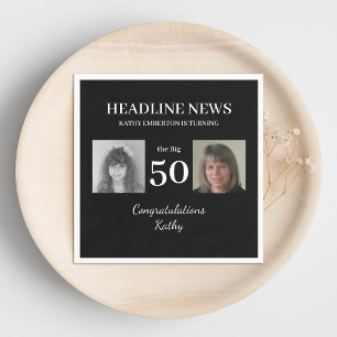 Serviette En Papier Headline News 50th Birthday Photo noir et blanc