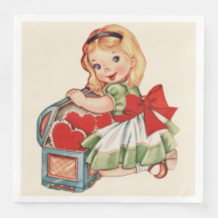 Serviette En Papier Heart Girl Enfant Retro Enfants mignons