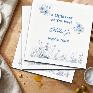 Serviette En Papier Heart Glasses Teddy Bear Blue Baby Shower