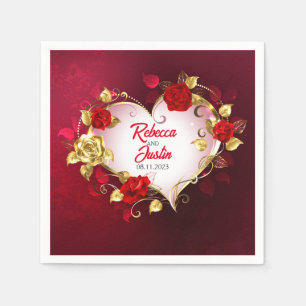 Serviette En Papier Heart Gold Rouge Floral Moderne Boho