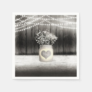 Serviette En Papier Heart Mason Jar & Baby's Breath Rustic Mariage
