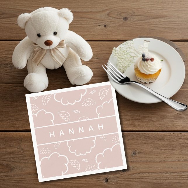 Serviette En Papier Heavenly Personalized Angel Halo Cloud  Pink   (Heavenly Personalized Angel Halo Cloud Pink)