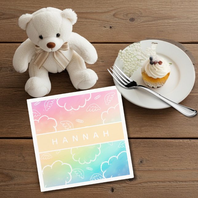 Serviette En Papier  Heavenly Personalized Name Halo Cloud Rainbow   (Heavenly Personalized Name Halo Cloud Rainbow Napkins)