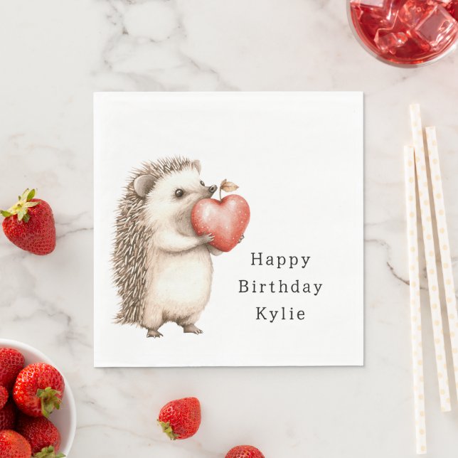 Serviette En Papier Hedgehog Apple Coeur Anniversaire (En situation)