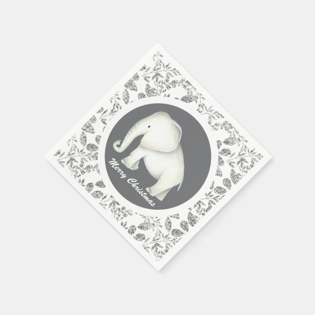 Serviette En Papier Héléphant blanc brillant d'argent Noël (Coin)