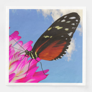 Serviette En Papier Heliconius hecter papillon sur un Dahlia rose