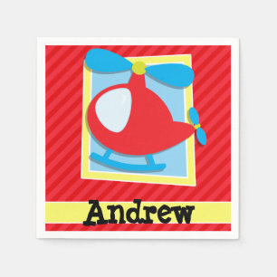 Serviette En Papier Hélicoptère pour enfant; rayures rouges écarlate