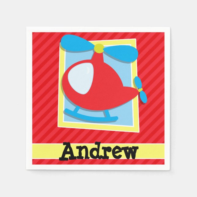 Serviette En Papier Hélicoptère pour enfant; rayures rouges écarlate (Devant)