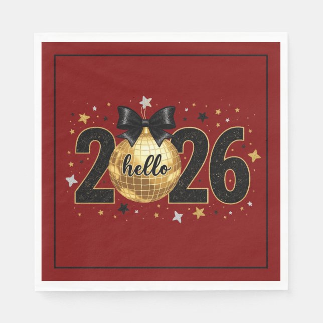Serviette En Papier Hello 2026 Red Glitter Sparkle Design (Devant)