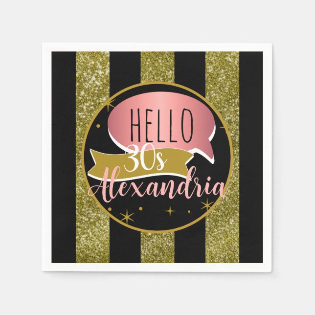 Serviette En Papier hello 30 Personalized 30th birthday glitter stripe (Devant)
