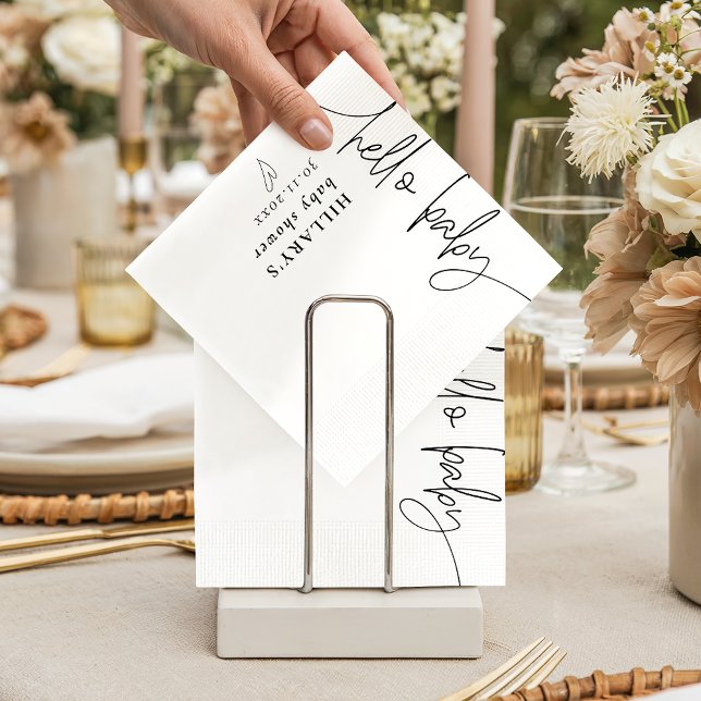 Serviette En Papier Hello Baby Elegant Baby shower de calligraphie (Créateur téléchargé)