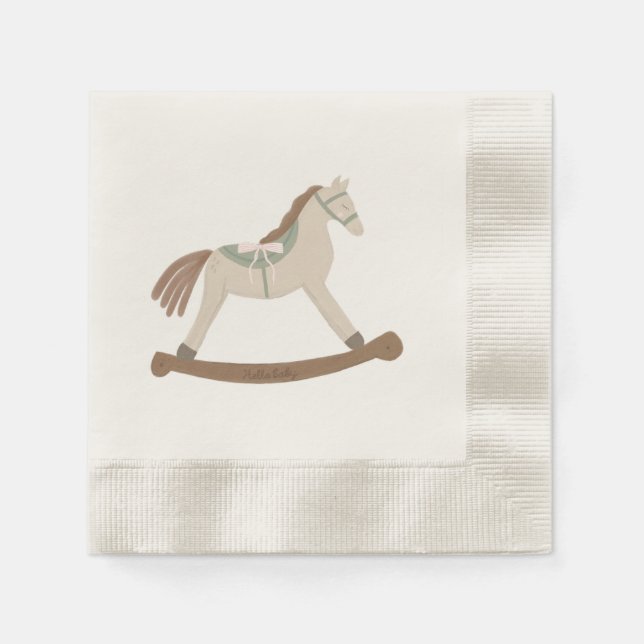 Serviette En Papier Hello Baby Girl Pink & Green Bow Rocking Horse (Devant)
