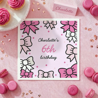 Serviette En Papier Hello Cutie Cartoon Pink Bow Birthday Party