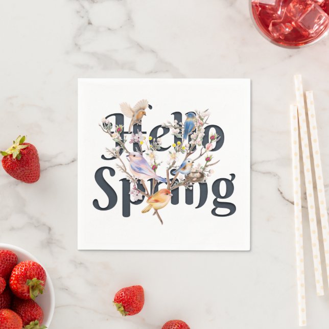 Serviette En Papier Hello Spring Birds (En situation)