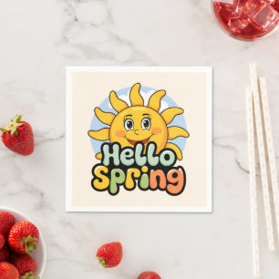 Serviette En Papier Hello Spring : Soleil Souriant et Ciel Bleu