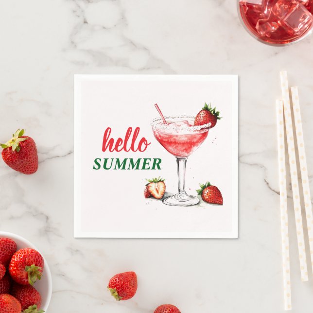 Serviette En Papier Hello Summer | Strawberry Cocktail Paper Napkins (En situation)