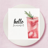 Hello Summer Watercolor Red Cherry Cocktail