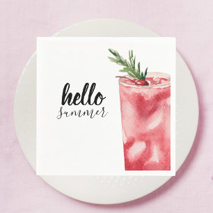 Serviette En Papier Hello Summer Watercolor Red Cherry Cocktail
