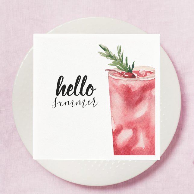 Serviette En Papier Hello Summer Watercolor Red Cherry Cocktail (Créateur téléchargé)